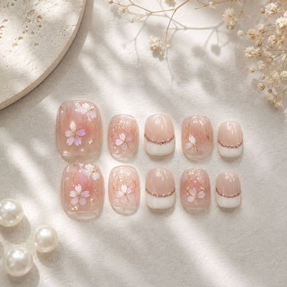 さくら ｜卒業式・入学式・結婚式などのセレモニーに｜桜アート×チークグラデーション フレンチネイル