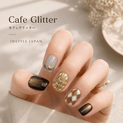 カフェグリッター｜スモーキーブラウンマグネット×ゴールドネイルチップ